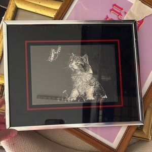 Framed Kitten and Butterfly Art